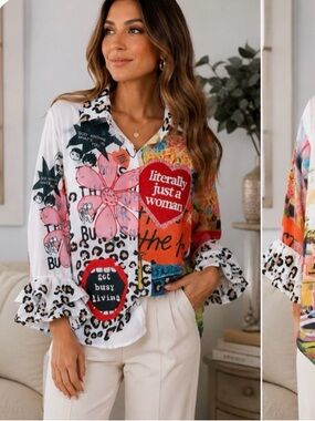 Made in Italy Multicolor Graphic Button-Down Women’s Blouse